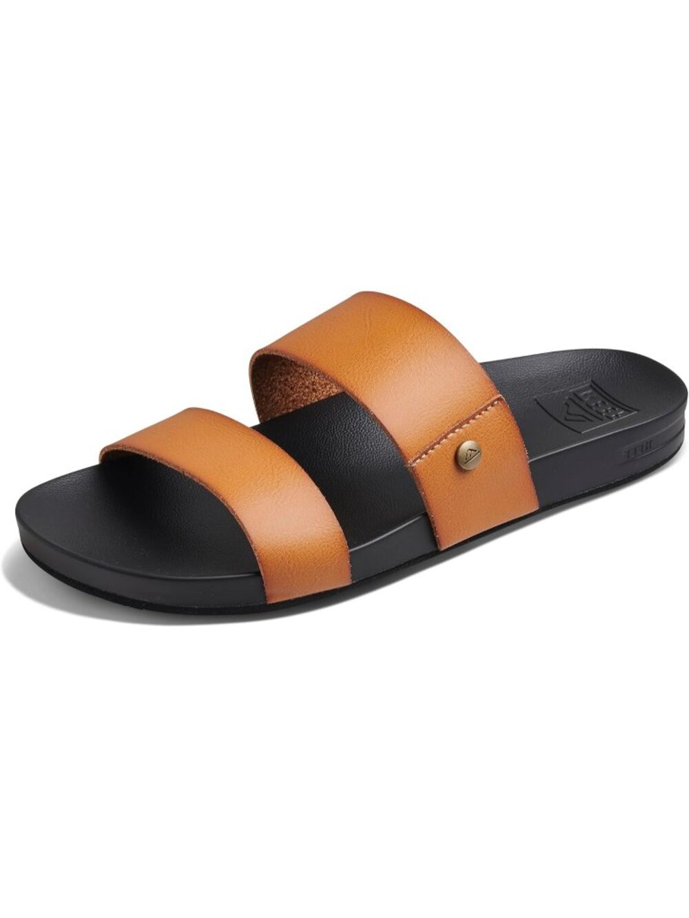 Women's Cognac Black Open-Toe Footwear Cushion Vista Solid Slide Sandal Shoes